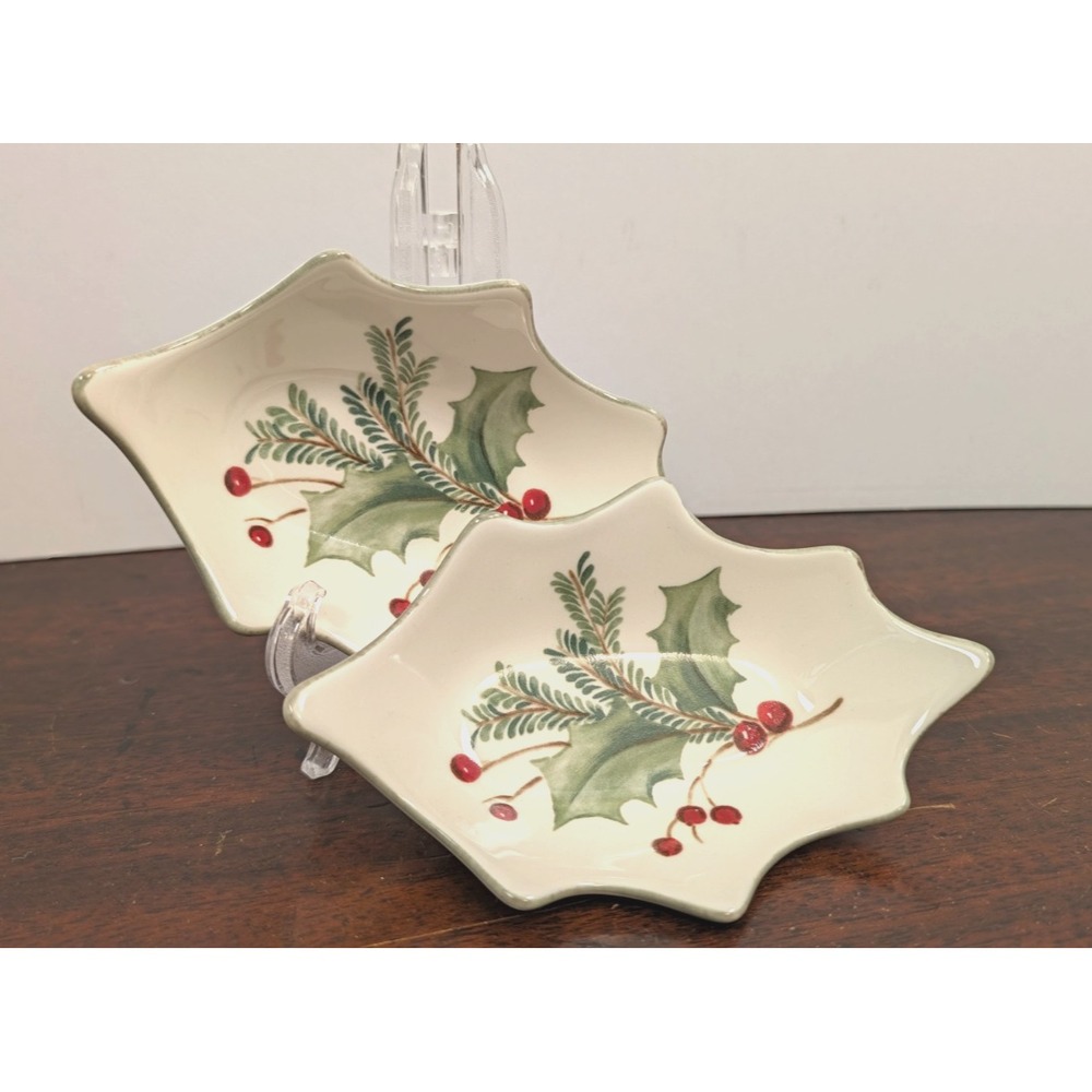 Lenox Holiday Gatherings Figural Dipping Dishes Set of 2 Holly Christmas NIB